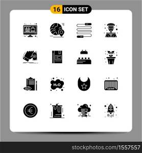Universal Icon Symbols Group of 16 Modern Solid Glyphs of business, captain, tour, avatar, sports Editable Vector Design Elements