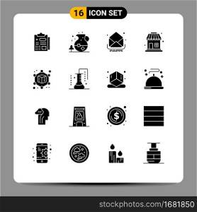 Universal Icon Symbols Group of 16 Modern Solid Glyphs of chemical science, cube, letter, sale, shop Editable Vector Design Elements