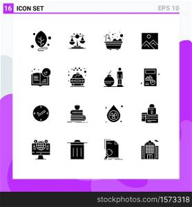 Universal Icon Symbols Group of 16 Modern Solid Glyphs of education, book, bathroom, education, picture Editable Vector Design Elements