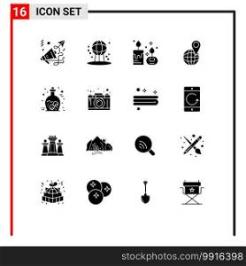 Universal Icon Symbols Group of 16 Modern Solid Glyphs of eye, map, aroma, location, l&Editable Vector Design Elements
