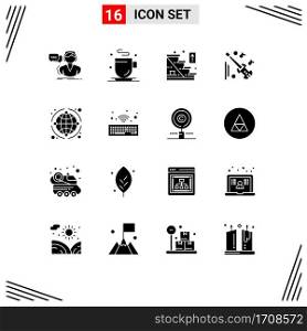 Universal Icon Symbols Group of 16 Modern Solid Glyphs of global, violin, direction, music, guitar Editable Vector Design Elements