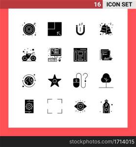 Universal Icon Symbols Group of 16 Modern Solid Glyphs of gym, bike, attracting, bicycle, christmas Editable Vector Design Elements