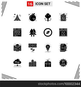 Universal Icon Symbols Group of 16 Modern Solid Glyphs of invitation, card, year, tree, summer Editable Vector Design Elements