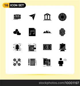 Universal Icon Symbols Group of 16 Modern Solid Glyphs of love, food, next, doughnut, money Editable Vector Design Elements