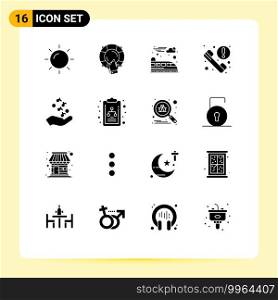 Universal Icon Symbols Group of 16 Modern Solid Glyphs of music, fist, electric, news, phone Editable Vector Design Elements