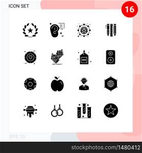 Universal Icon Symbols Group of 16 Modern Solid Glyphs of pen, stationary, message, essential tools, message Editable Vector Design Elements