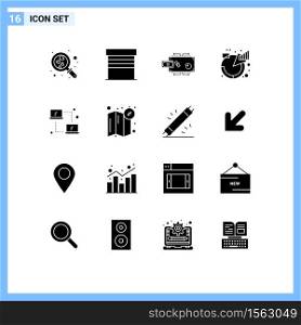 Universal Icon Symbols Group of 16 Modern Solid Glyphs of product, descriptions, finance, analytic, payments Editable Vector Design Elements