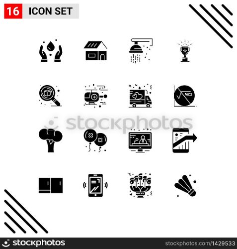 Universal Icon Symbols Group of 16 Modern Solid Glyphs of search, design, plumber, trophy, medal Editable Vector Design Elements