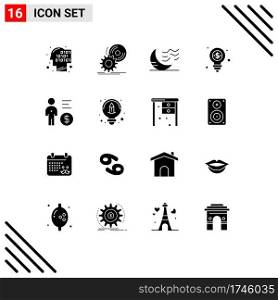 Universal Icon Symbols Group of 16 Modern Solid Glyphs of shopping, dollar, dvd, bulb, sleep Editable Vector Design Elements