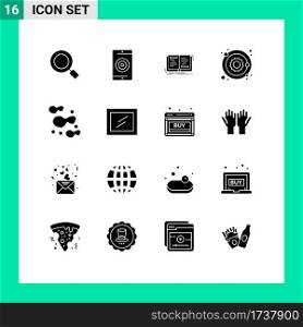 Universal Icon Symbols Group of 16 Modern Solid Glyphs of sun, planet, performance, astronomy, writing Editable Vector Design Elements