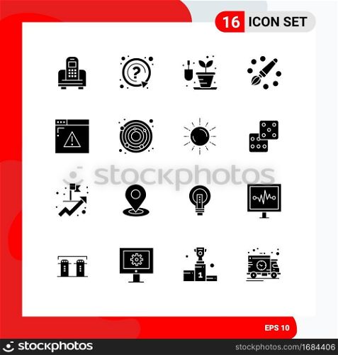 Universal Icon Symbols Group of 16 Modern Solid Glyphs of web, internet, gardening, painting, drawing Editable Vector Design Elements