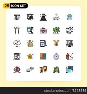 Universal Icon Symbols Group of 25 Modern Filled line Flat Colors of signal, car, projector, atou, giant Editable Vector Design Elements