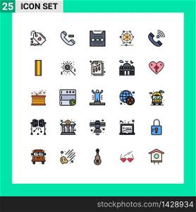 Universal Icon Symbols Group of 25 Modern Filled line Flat Colors of contact us, call, media, data, learning Editable Vector Design Elements