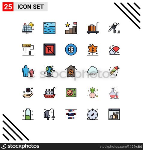 Universal Icon Symbols Group of 25 Modern Filled line Flat Colors of weight, luggage, water, baggage, graph Editable Vector Design Elements