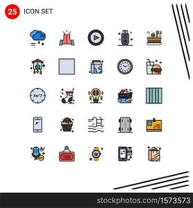 Universal Icon Symbols Group of 25 Modern Filled line Flat Colors of celebrate, storage, basic, stick, memory Editable Vector Design Elements