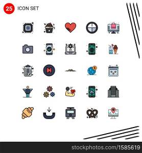 Universal Icon Symbols Group of 25 Modern Filled line Flat Colors of shopping, bag, heart, military, army Editable Vector Design Elements