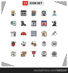 Universal Icon Symbols Group of 25 Modern Filled line Flat Colors of detective, trip, measurement, map, globe Editable Vector Design Elements