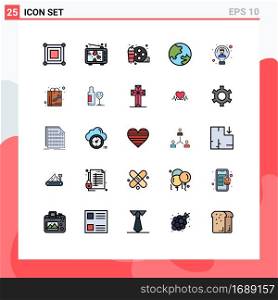 Universal Icon Symbols Group of 25 Modern Filled line Flat Colors of idea, geography, valentine, education, hobby Editable Vector Design Elements