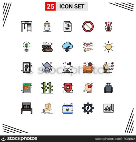 Universal Icon Symbols Group of 25 Modern Filled line Flat Colors of heart, love, eu, set, ban Editable Vector Design Elements