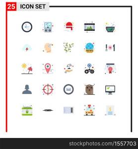 Universal Icon Symbols Group of 25 Modern Flat Colors of herbal bowl, bowl, christmas hat, reel, play store Editable Vector Design Elements