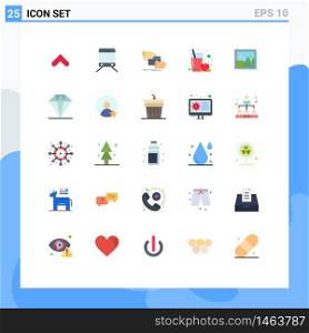 Universal Icon Symbols Group of 25 Modern Flat Colors of image, frame, file, glass, apple juice Editable Vector Design Elements