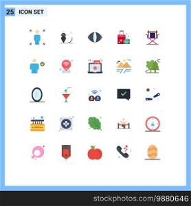 Universal Icon Symbols Group of 25 Modern Flat Colors of movies, chair, eye, wedding, love Editable Vector Design Elements