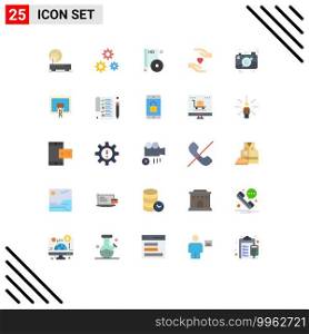 Universal Icon Symbols Group of 25 Modern Flat Colors of photography, love, bluray, hands, dvd Editable Vector Design Elements