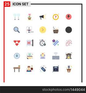 Universal Icon Symbols Group of 25 Modern Flat Colors of voltage, bolt, marketing, support, question Editable Vector Design Elements