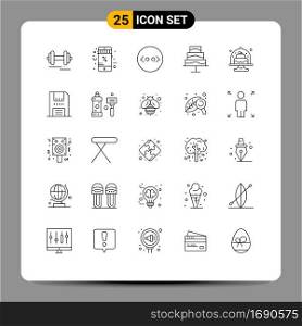 Universal Icon Symbols Group of 25 Modern Lines of cakes, baking, brackets, baked, food Editable Vector Design Elements