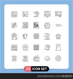 Universal Icon Symbols Group of 25 Modern Lines of folder, statistics, bench, programing, design Editable Vector Design Elements