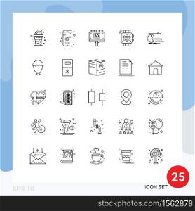 Universal Icon Symbols Group of 25 Modern Lines of game, character, advertising, education, hand watch Editable Vector Design Elements
