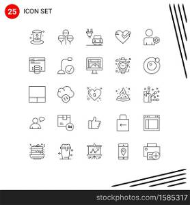 Universal Icon Symbols Group of 25 Modern Lines of man, add on, charge, tick, ok Editable Vector Design Elements