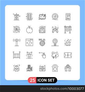 Universal Icon Symbols Group of 25 Modern Lines of speed, dashboard, medicine, gauge, quest Editable Vector Design Elements