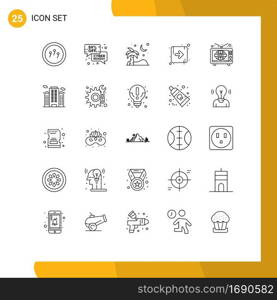 Universal Icon Symbols Group of 25 Modern Lines of television, right, sale, direction, palm trees Editable Vector Design Elements