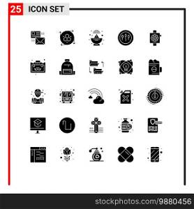Universal Icon Symbols Group of 25 Modern Solid Glyphs of apple, medicine, modeling application, human, satellite Editable Vector Design Elements