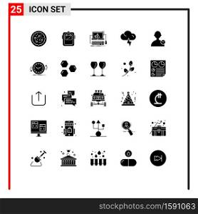 Universal Icon Symbols Group of 25 Modern Solid Glyphs of basic, lightning, headgear, cloud, failure Editable Vector Design Elements