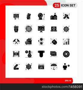 Universal Icon Symbols Group of 25 Modern Solid Glyphs of berry, photographer, wedding, flash photography, camera Editable Vector Design Elements