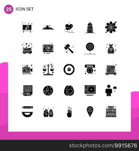 Universal Icon Symbols Group of 25 Modern Solid Glyphs of dollar, building, nature, chrysler, couple Editable Vector Design Elements