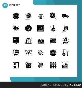 Universal Icon Symbols Group of 25 Modern Solid Glyphs of emission, transport, presentation, logistics, zoom Editable Vector Design Elements