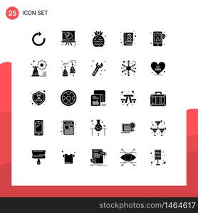 Universal Icon Symbols Group of 25 Modern Solid Glyphs of mobile, gps, food, day, book Editable Vector Design Elements