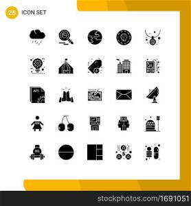 Universal Icon Symbols Group of 25 Modern Solid Glyphs of necklace, fashion, globe, accessories, halloween Editable Vector Design Elements