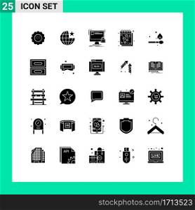 Universal Icon Symbols Group of 25 Modern Solid Glyphs of notes, heart, stare, date, safety Editable Vector Design Elements