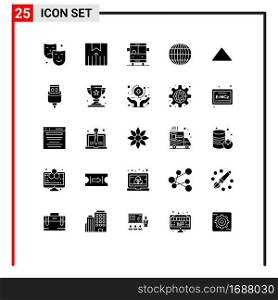 Universal Icon Symbols Group of 25 Modern Solid Glyphs of play, arrow, bus, internet, global Editable Vector Design Elements