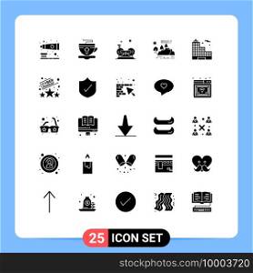 Universal Icon Symbols Group of 25 Modern Solid Glyphs of rain, nature, cycling, landscape, cardio Editable Vector Design Elements