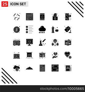 Universal Icon Symbols Group of 25 Modern Solid Glyphs of record, folder, barrel, file, eco Editable Vector Design Elements