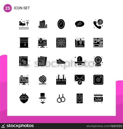 Universal Icon Symbols Group of 25 Modern Solid Glyphs of right, chat, real estate, basic, household Editable Vector Design Elements