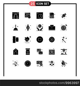 Universal Icon Symbols Group of 25 Modern Solid Glyphs of sim, card, calendar, wireframe, analytics Editable Vector Design Elements
