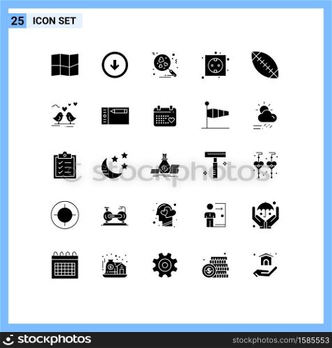 Universal Icon Symbols Group of 25 Modern Solid Glyphs of sport, american, love, power, energy Editable Vector Design Elements