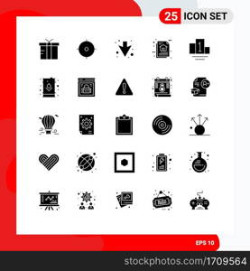 Universal Icon Symbols Group of 25 Modern Solid Glyphs of sport, program algorithm, arrow, document, data Editable Vector Design Elements