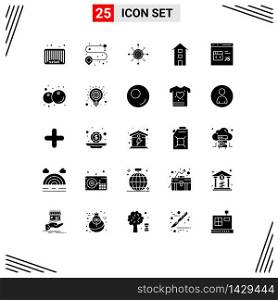 Universal Icon Symbols Group of 25 Modern Solid Glyphs of store, shop front, focus, house, target Editable Vector Design Elements